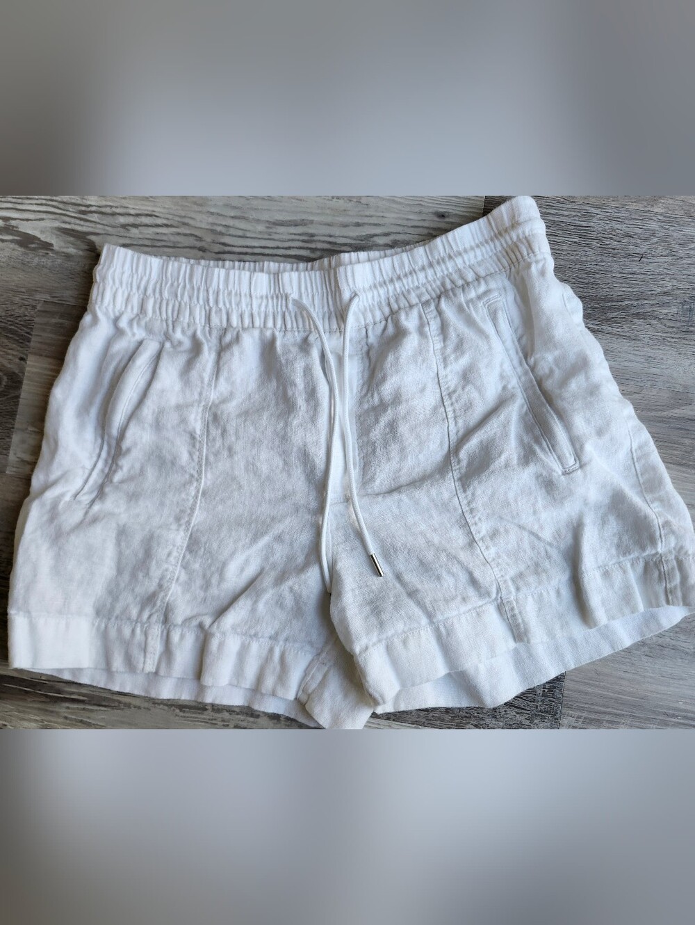 Athleta White Linen Drawstring Shorts Womens Size 8 Coastal Summer